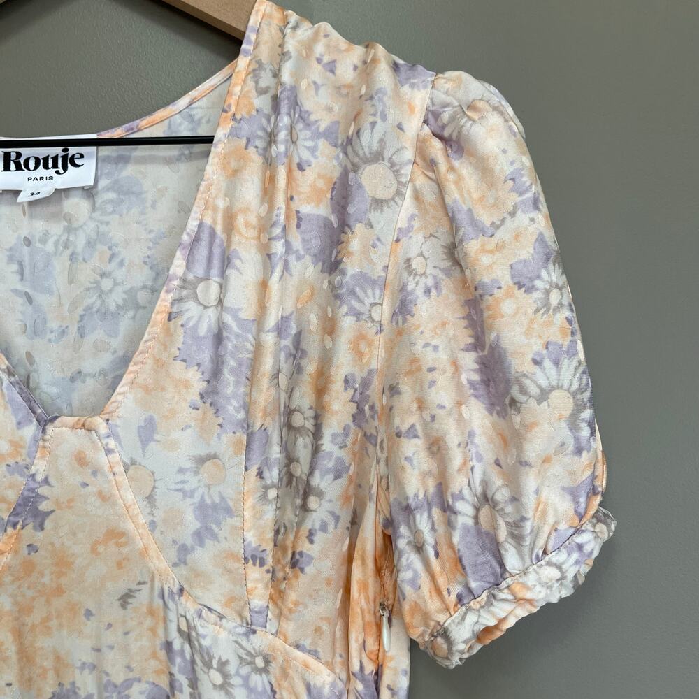 Rouje Linette Dress in Peach FR34 (XS) Pastel Pink Cream Blue Satin Maxi French - Picture 13 of 16